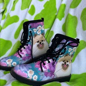 Colorful Pomeranian Dog Print Boots